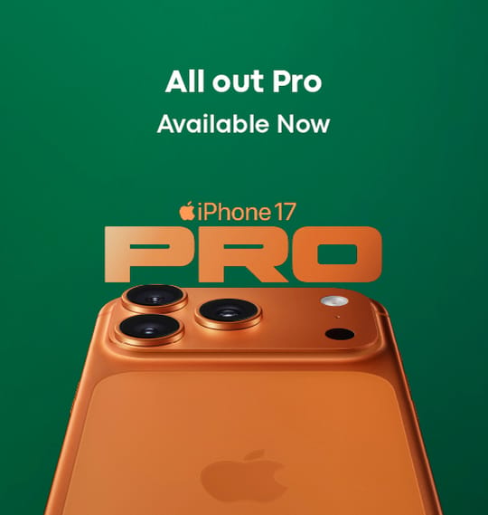 Orange iPhone 17 Pro rear camera close-up with Salam SIM connectivity across all iPhone Pro models